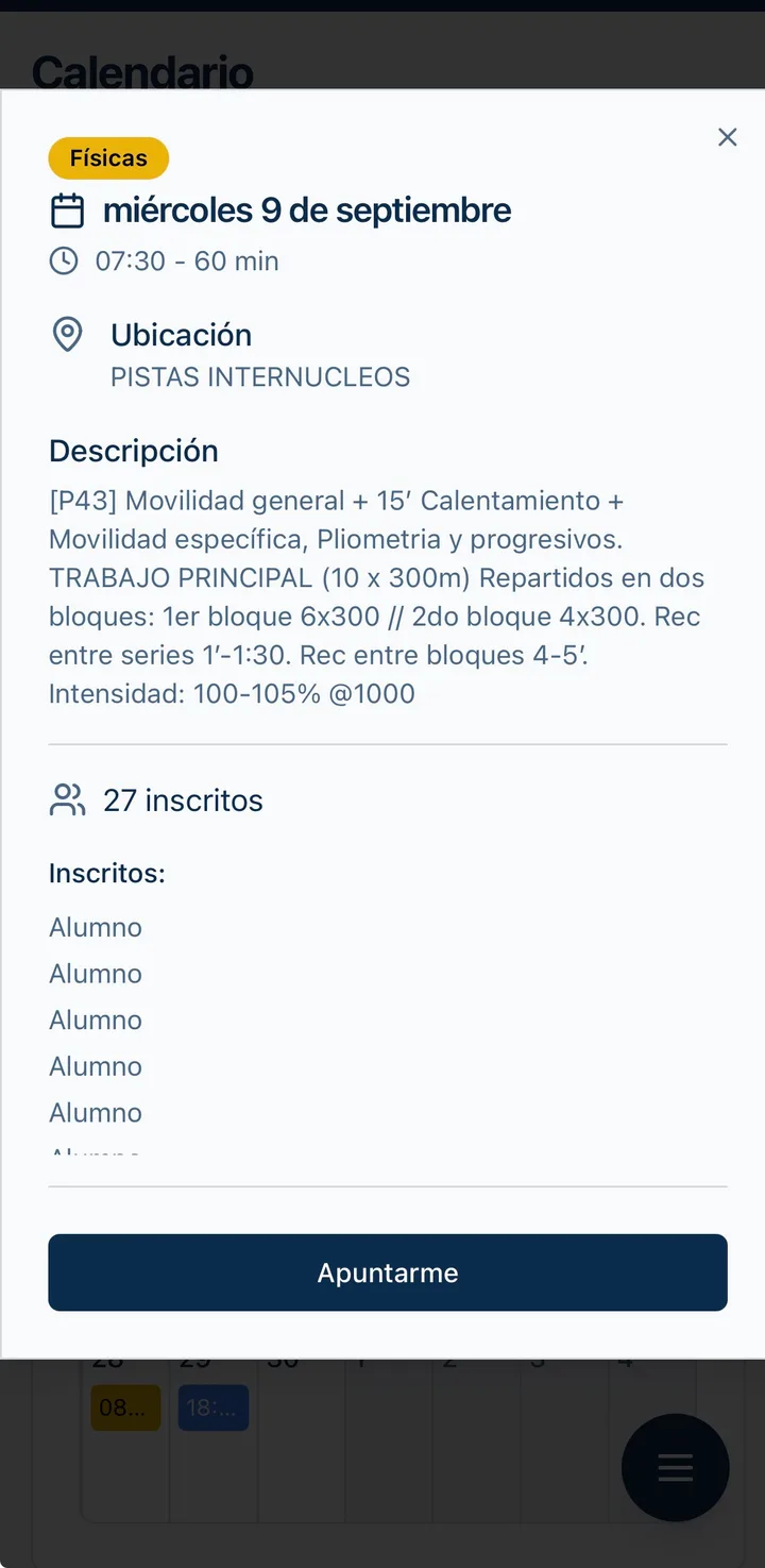 VillapolAlumnos: Apuntarse a una sesión